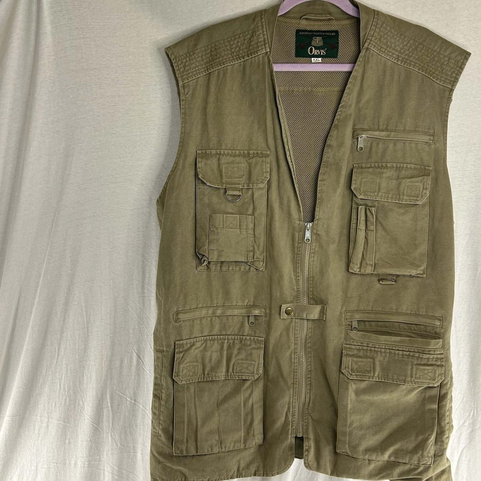 Orvis Tan Fishing Vest Size XXL Mens Cotton Hunting Mesh Back Safari Pockets