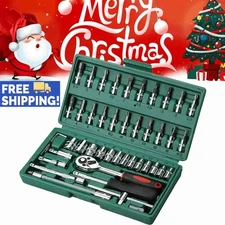 46PCS 1/4" Ratchet Wrench Combination Socket Tool Set Kit Auto Car Repair Tool 