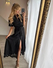 NWT_ZARA ZW COLLECTION MIDI SHIRT DRESS BELT BLACK EMBROIDERED Size M 4786/096