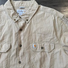 Carhartt tan workwear durable button up shirt relaxed fit size XL