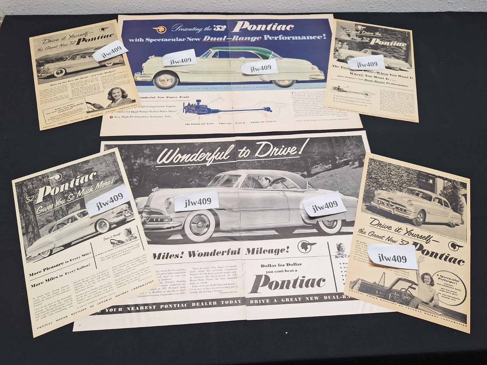 6 Vintage 1952 PONTIAC ADS Original Print Ad Literature