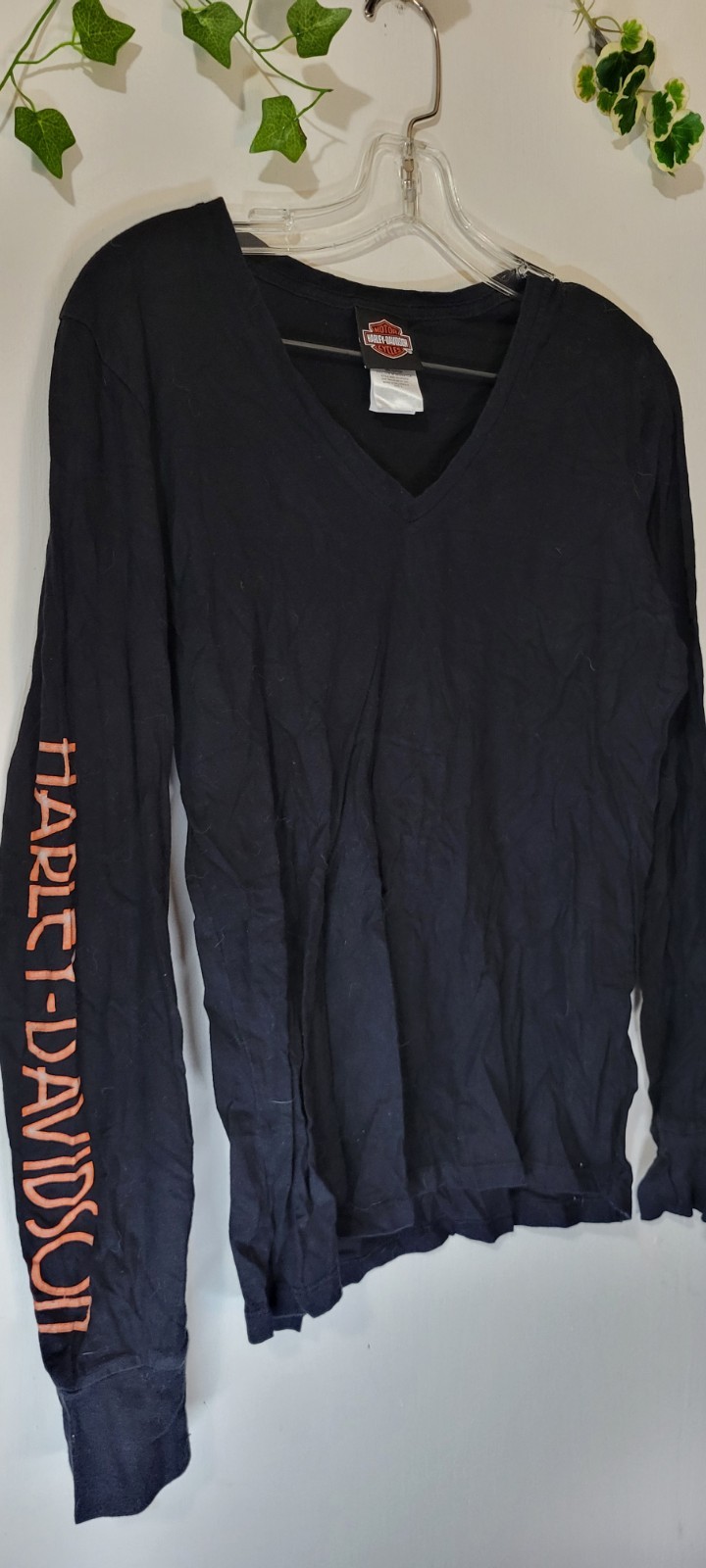 Harley Davidson Motorcycles Women's Large Black V-Neck Long Sleeve Logo Shirt