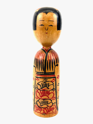 Japanische Vintage KOKESHI handbemalte Holzpuppe Figur lustiges Gesicht Kogei...