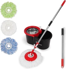 360° Spin Mop and Bucket with Wringer – 3 High-Absorbent Microfiber Washable