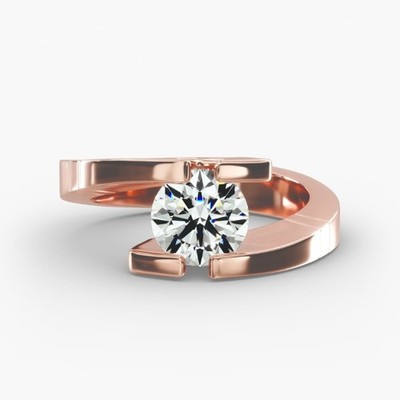 Designer Gold Diamond Ring E-F VVS2 IGI CVD Lab Grown 1 Ct Round 18k Rose
