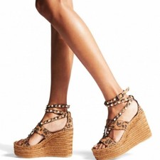 JIMMY CHOO Womens Brown Leopard Print 2" Platform Danica Wedge Shoes 35.5
