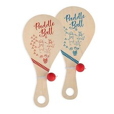 Wooden Paddle Ball Toy Set of 2 with Green Carry Bag - Indoor Outdoor Toy: