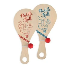 Wooden Paddle Ball Toy(Set of 2) with Green Carry Bag - Indoor Outdoor Toy: 