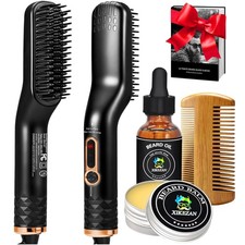 Heated Beard Straightening Brush - Auto Shut-Off Anti-Scald for Safe Styling