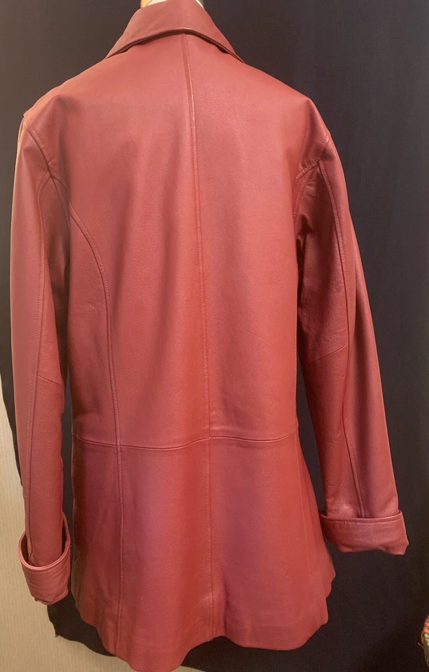 KC Collection Deep Red Leather 3/4 Coat Jacket Women Sz Med EUC - Image 2 of 4