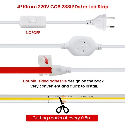 230V COB LED Streifen Stripe Lichtleiste Lichtband Lichtschlauch Selbstklebend - Bild 12 von 16