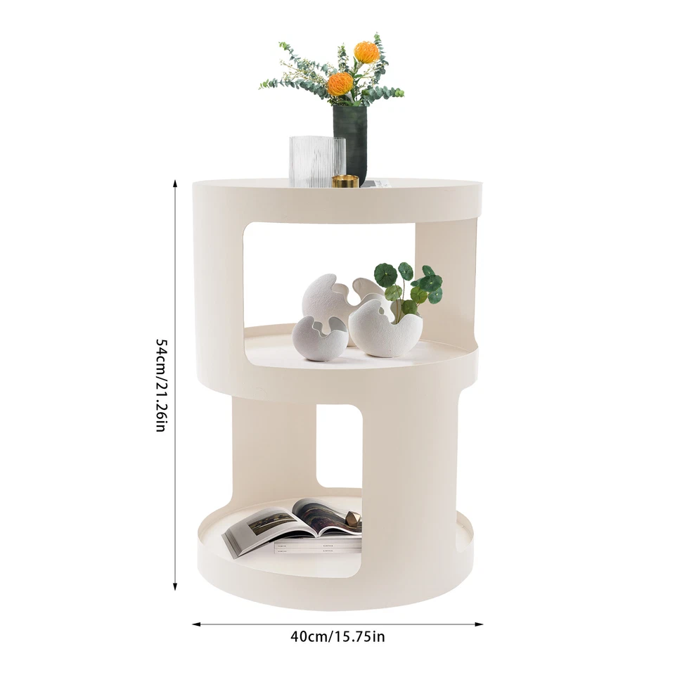 3 Tier Side Table Modern Coffee Table Sofa Bedside Table Round Organizer White - Image 4 of 4