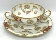 Theodore Haviland Limoges France John Wanamaker Porcelain Bouillon Cup & Saucer