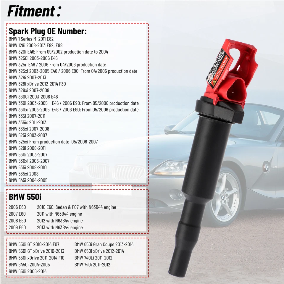 Paquete de bobinas de encendido de alto rendimiento 6XUF592 para BMW 328i 535i 550i 750i X3 X5 X6 Foto 3 de 4