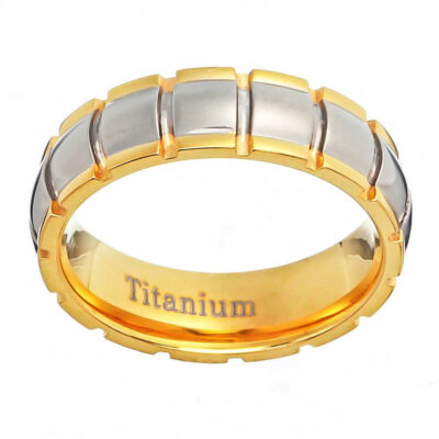 6mm Women Dome Groove Top Ridge Edge Two-Tone Titanium Engagement Wedding Ring