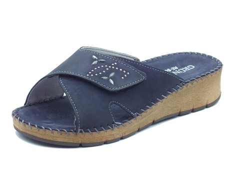 Grunland Ciabatte Donna Gaby In Feltro Di Lana Con Zeppa 5 Cm E Cinturino Regolabile - Blu, Taglia 39