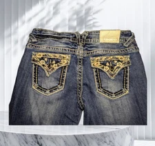 Vigoss THE NEW YORK CAPRI Jeans EMBROIDERED Floral RHINESTONE Juniors Size 7/8