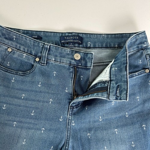 Jeans alla caviglia Talbots Simply lusinghiero taglia 4 blu denim bianco ancore nautico - Foto 5 di 13