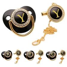 26 Rhinestone Pacifier Silicone Letters Baby Pacifier Initial Golden Bling Name