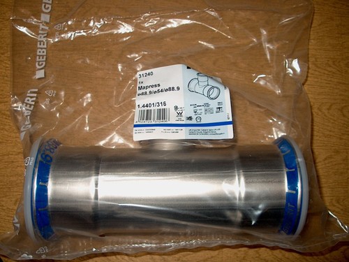 2 x Gberit Mapress Edelstahl T-Stück reduziert d88,9-54-88,9 / 31240