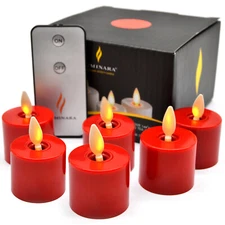 Luminara Battery Operated Tea Lights Flickering Flameless Candles with Timer Red