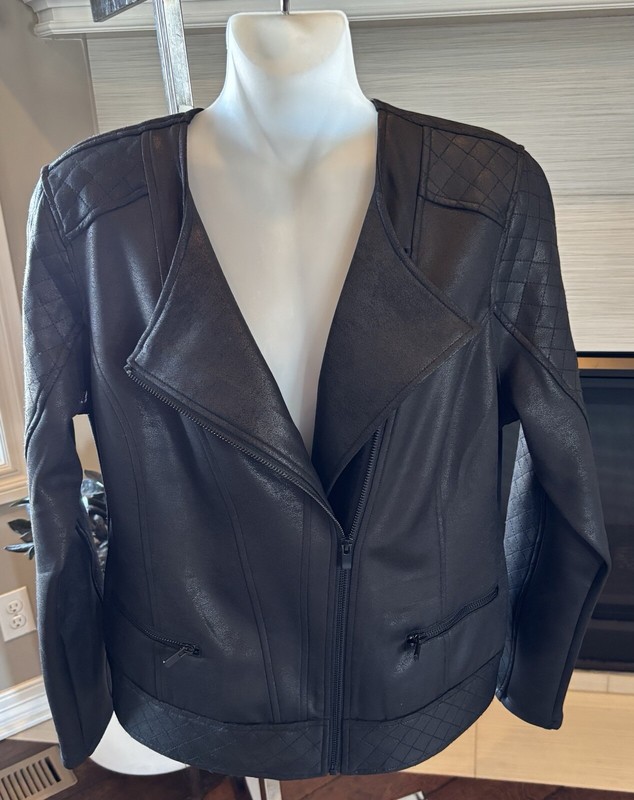 $129 NWOT Liverpool Los Angeles Women's Black Moto Faux Leather Jacket Size M