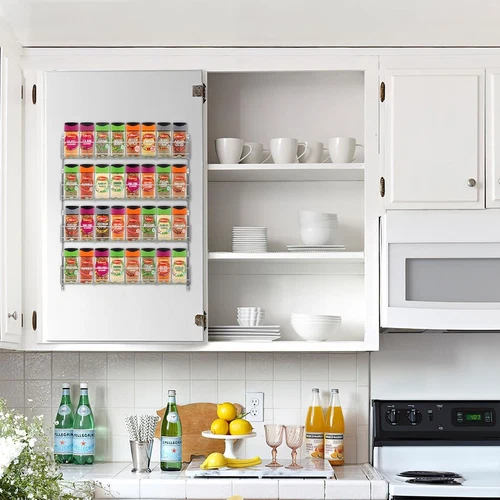 Vinsani 4 Tier Spice Herb Jar Rack Holder Kitchen Cupboard Wall Storage Unit