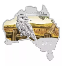 2012 1oz Australia Perth Mint KOOKABURRA Australian Map Shaped .999 Silver Coin