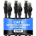 3-Pack - CAT6 Ethernet Cable LAN Network RJ45 Patch Cord 1.5FT-200FT,  Black Lot
