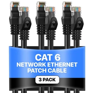 3-Pack - CAT6 Câble Ethernet LAN Réseau RJ45 Cordon de patch 1.5FT-200FT, Lot noir