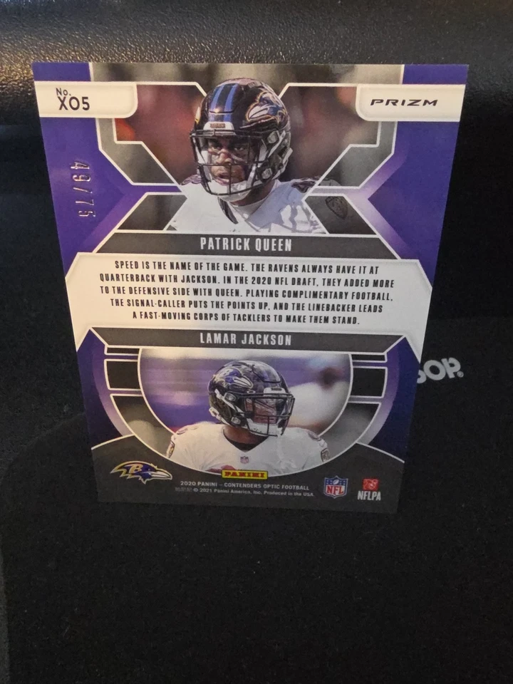 2020 Panini Contenders Optic - XS and Os Lamar Jackson, Patrick Queen #XO5 Pink - Image 3 of 3