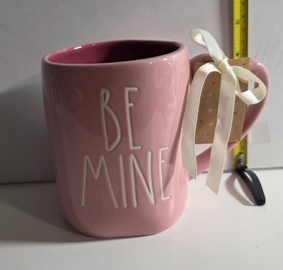 Rae Dunn ''BE MINE'' Pink Heart Shaped Handle Coffee Mug Valentine's Day NWT