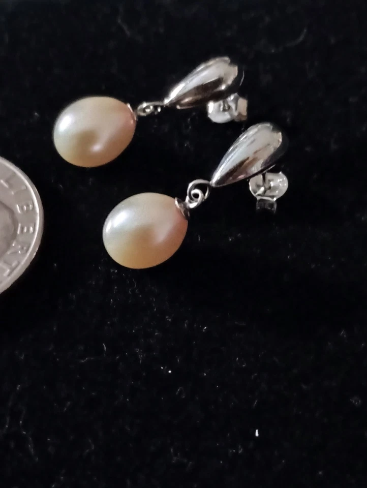 925 Пробы над родия винтажный изящный пресноводный жемчуг серьги! СМОТРИТЕ! - Изображение 2 из 4