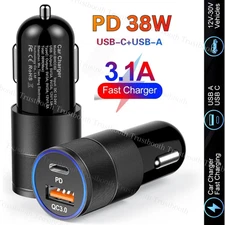 38W 12V USB C Car Phone Fast Charger PD/QC USB A  Adapter Cigarette Lighter Plug