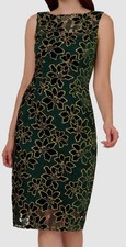 Adrianna Papell Women's Green Floral Metallic Midi Sheath Dress Size: 2