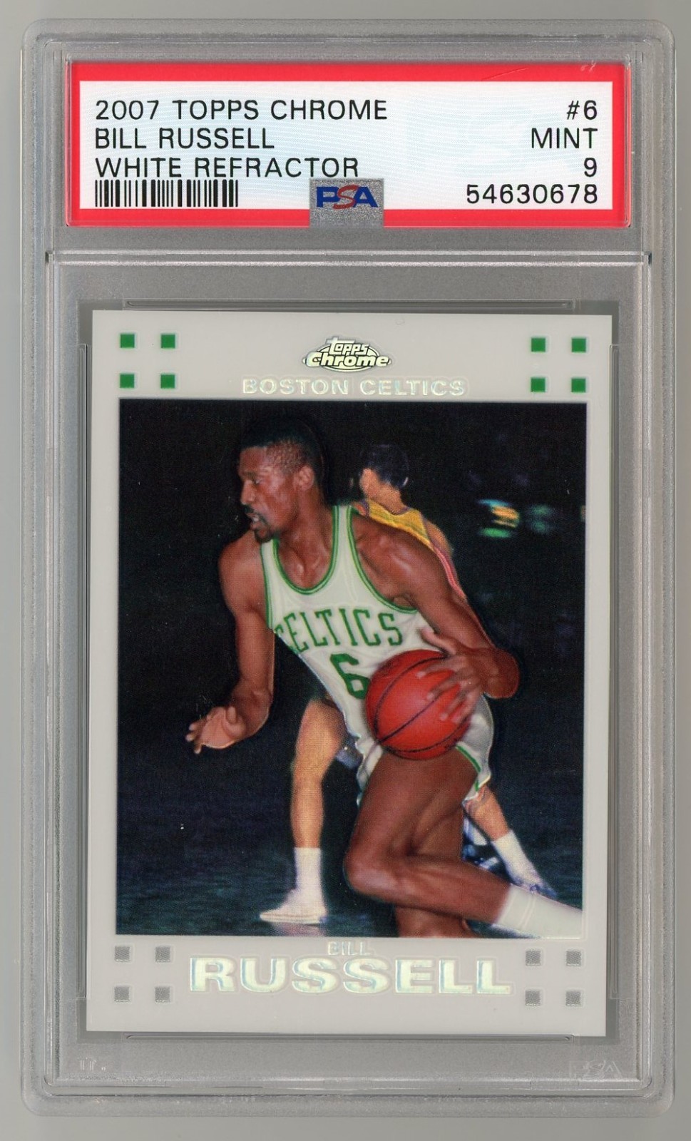 2007 Topps Chrome Bill Russell 49/99 White REFRACTOR #6 PSA 9 Pop 3 None Higher