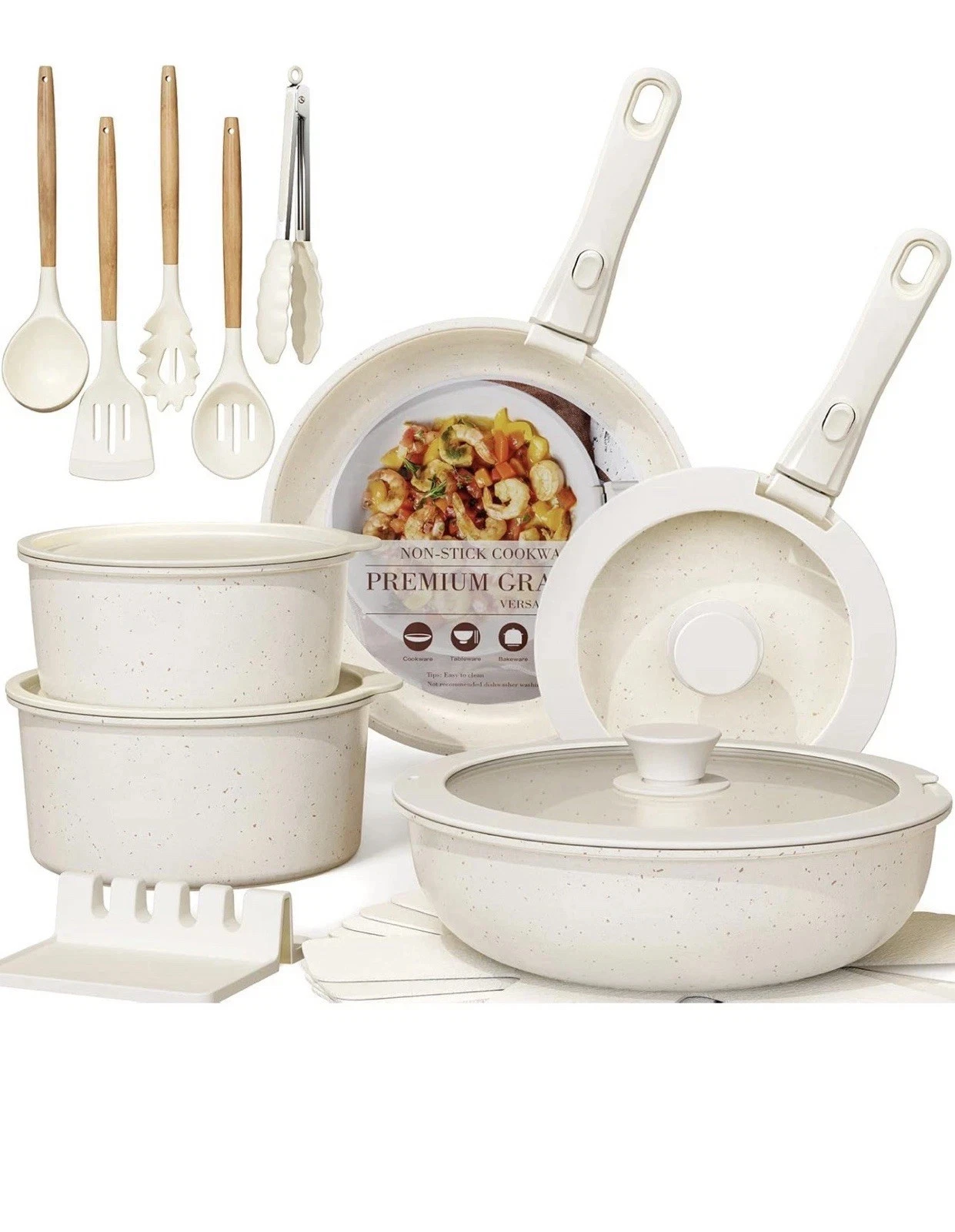 Astercook 21 Pcs Pots & Pans Set Non Stick, Ceramic Cookware Detachable Handle