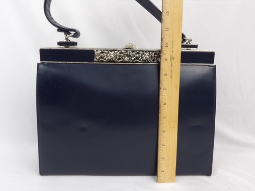 Vintage Blue Leather Framed Handbag by Triangle New York EUC - Picture 8 of 10