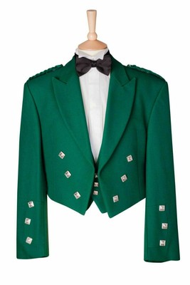 Kilt Jacket 100% Blazer-Blend WOOL Green Prince Charlie Jacket & waistcoat Vest Kilt Jacket 100% Blazer-Blend WOOL Green Prince Charlie Jacket & waistcoat Vest