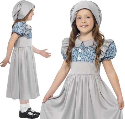 Childrens Girls Fancy Dress Victorian School Girl Costume Kids Childs Outfit New