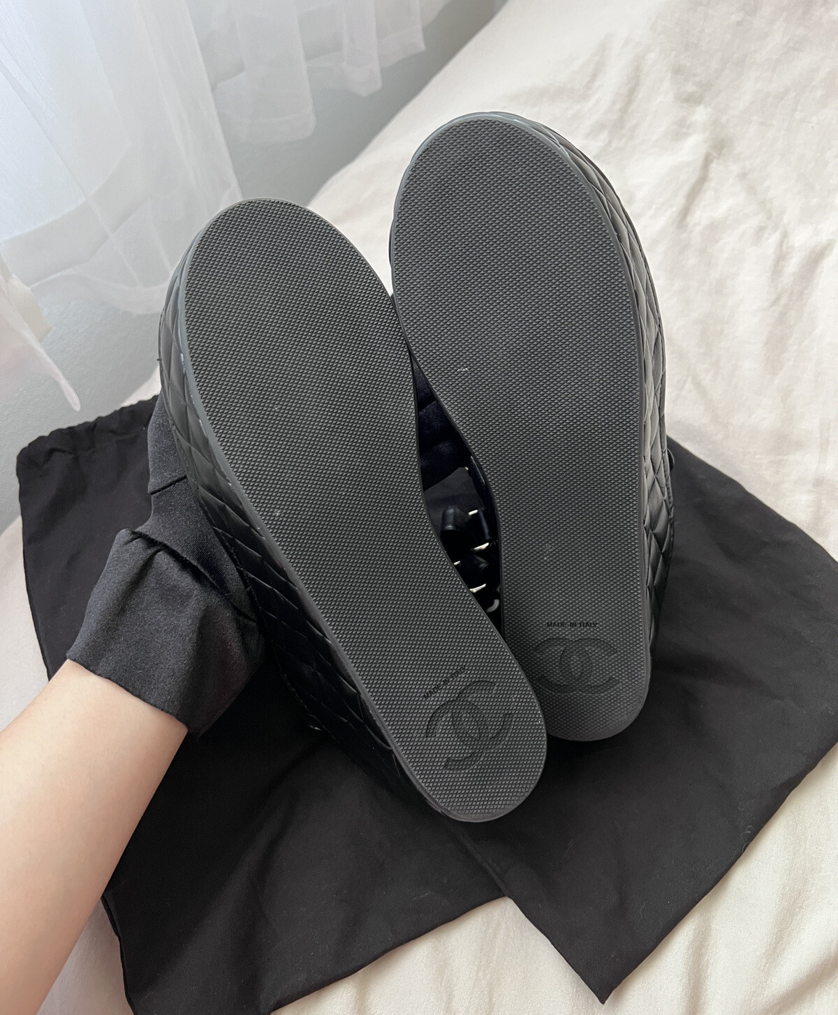 Auth Chanel Black Leather CC Logo Strap Wedge Sandals -Sz.39 image 8