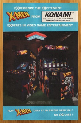 1992 X-Men Arcade Game Vintage Print Ad/Poster Konami Marvel Machine Promo Art