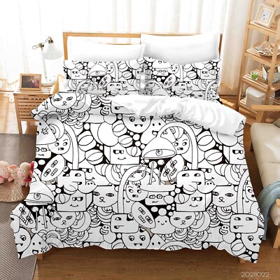 3D Hand Drawn Doodle Pattern Quilt Cover Set Bedding Sets Pillowcases Queen