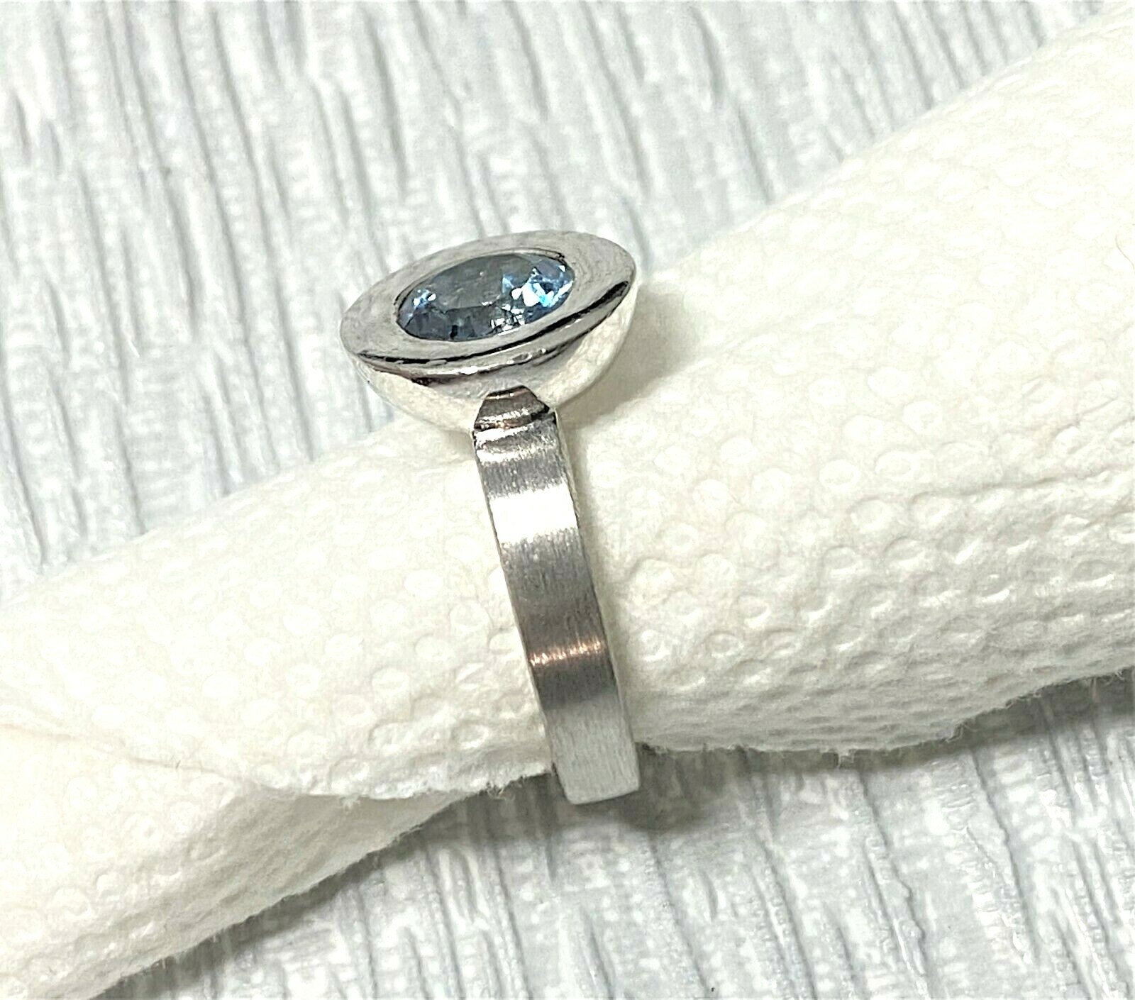 Solid Sterling Silver 925 Light Blue Stone Thick … - image 8