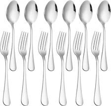 Set of 12 Stainless Steel Dinner Forks and Spoons Silverware Set Heavy-Duty / US