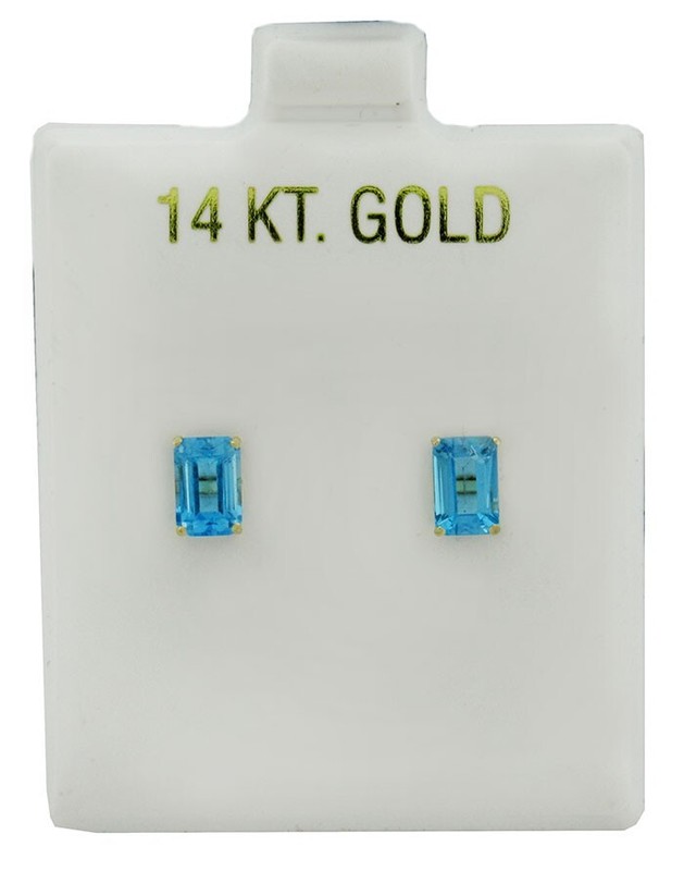 GENUINE 1.32 Cts BLUE TOPAZ STUD EARRINGS 14K GOLD - Free Certificate Appraisal