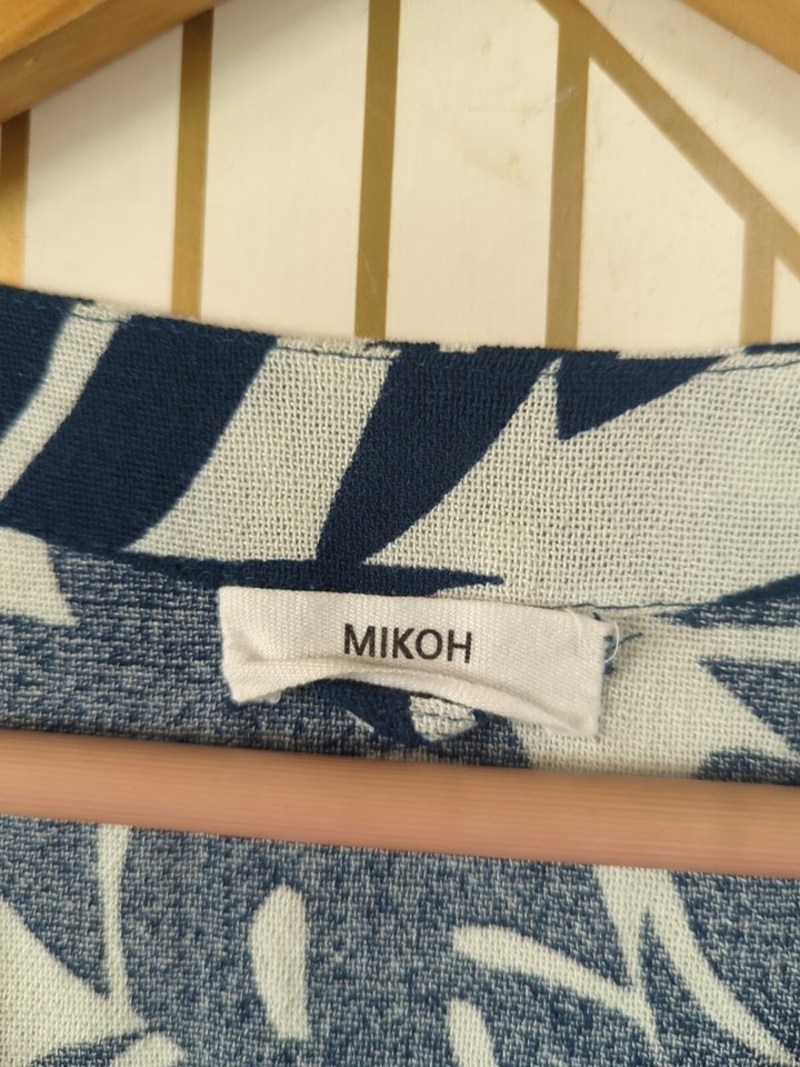 MIKOH Women's Hawaiian Floral Blue White Dress Cover Up Long Sleeve