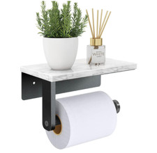 Marble Toilet Paper Holder with Shelf, Matte Black, Wall Mounted