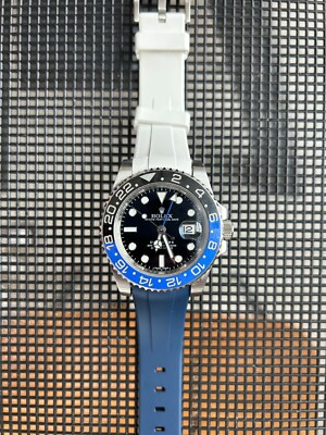 20mm WHITE/NAVY Vulcanized Caoutchouc rubber Strap Rolex GMT-MASTER II Batman