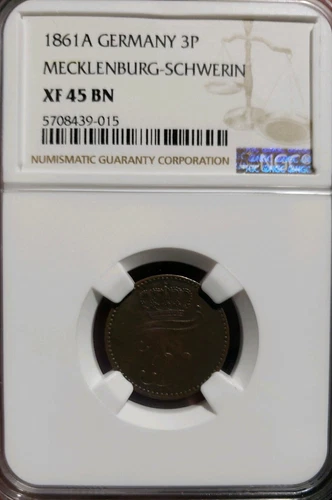 1862 A Germany 3 Pfennig  MECKLENBURG-SCHWERIN . NGC XF 45 BN